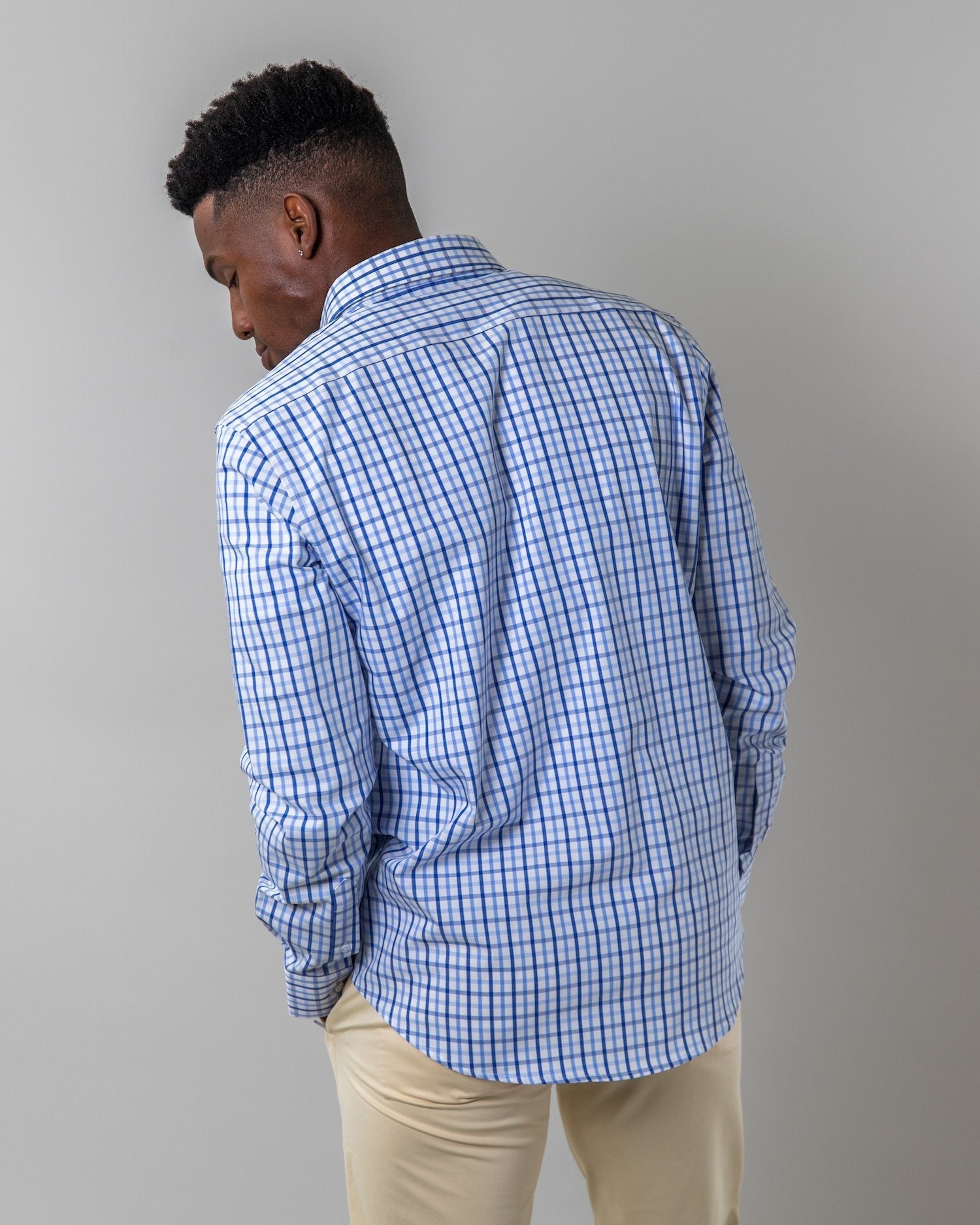 Blue and White Plaid | Stretch Button Down Shirt