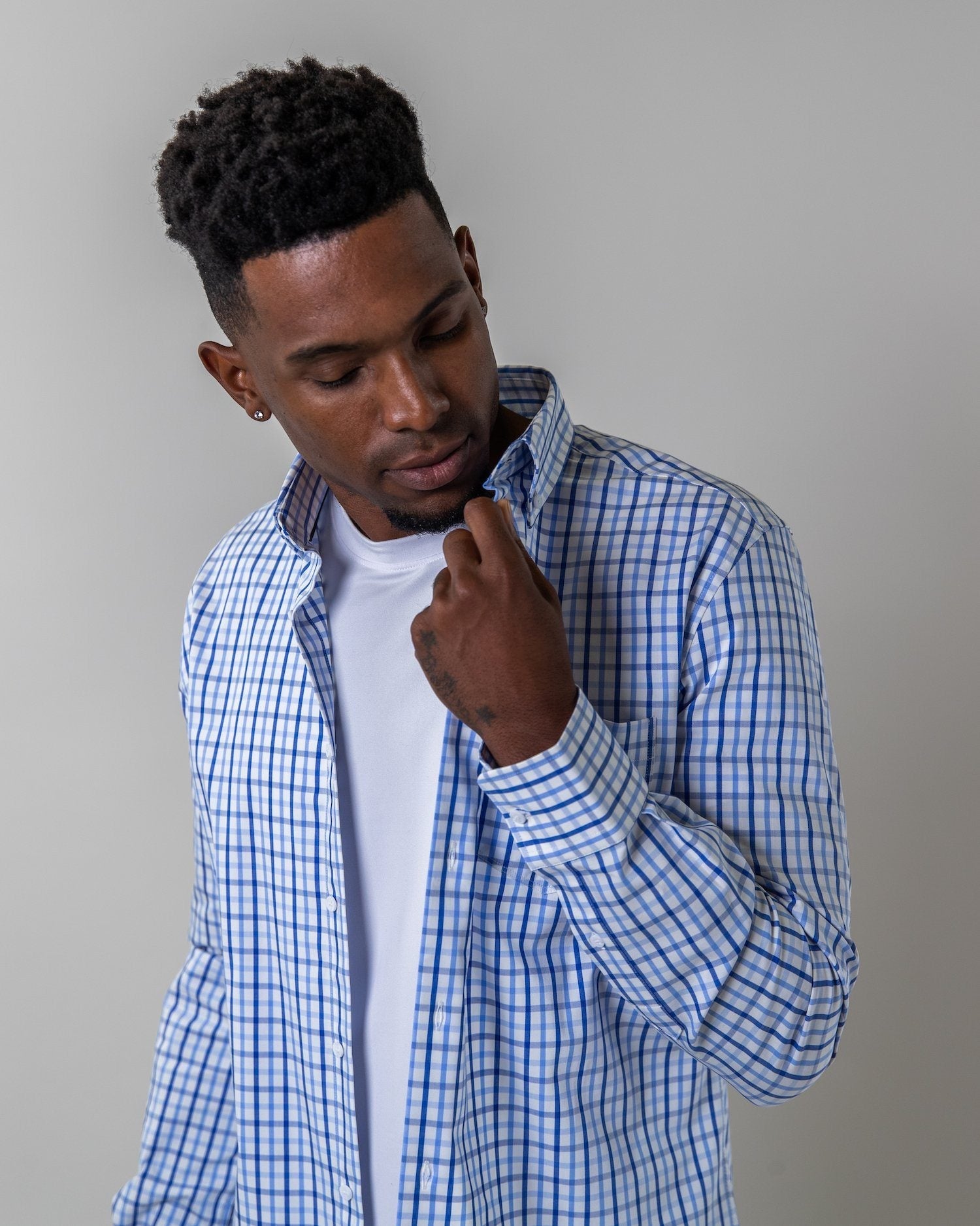 Blue and White Plaid | Stretch Button Down Shirt
