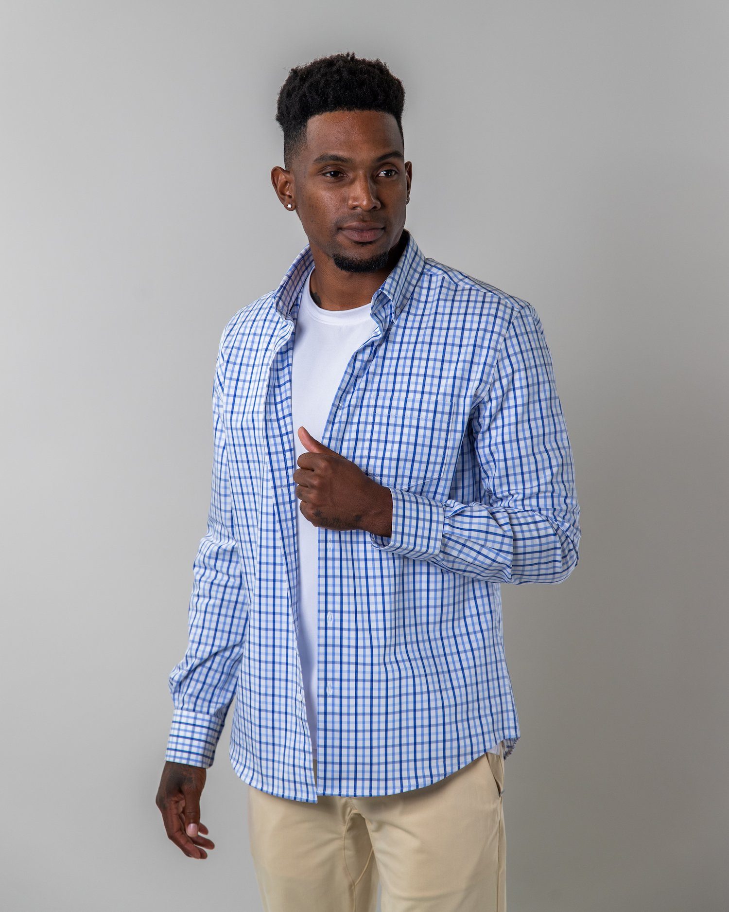 Blue and White Plaid | Stretch Button Down Shirt