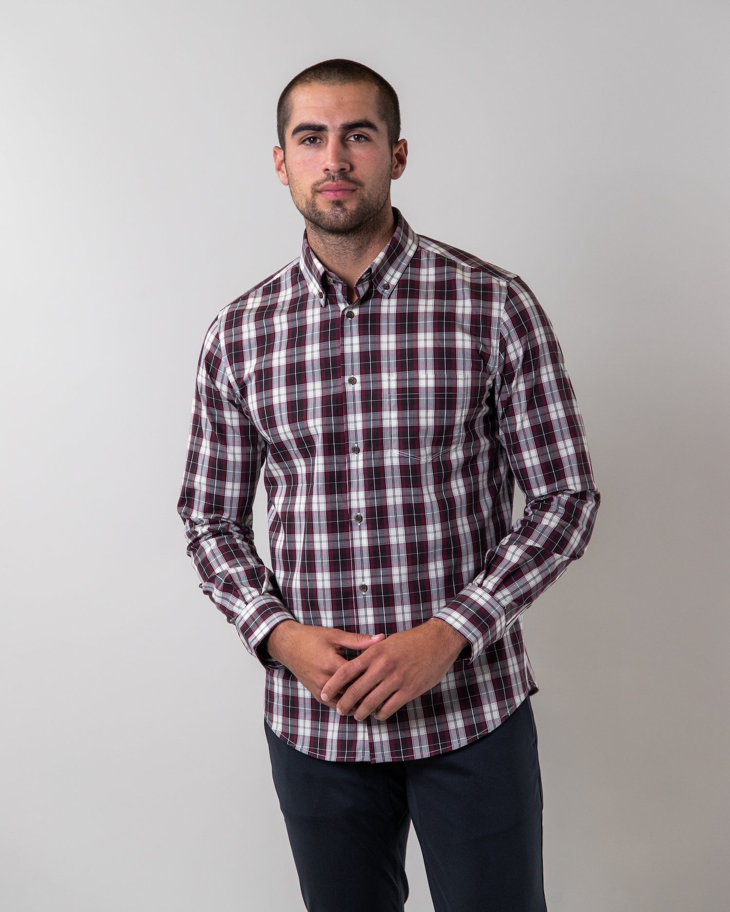 Burgundy Plaid | Stretch Button Down Shirt