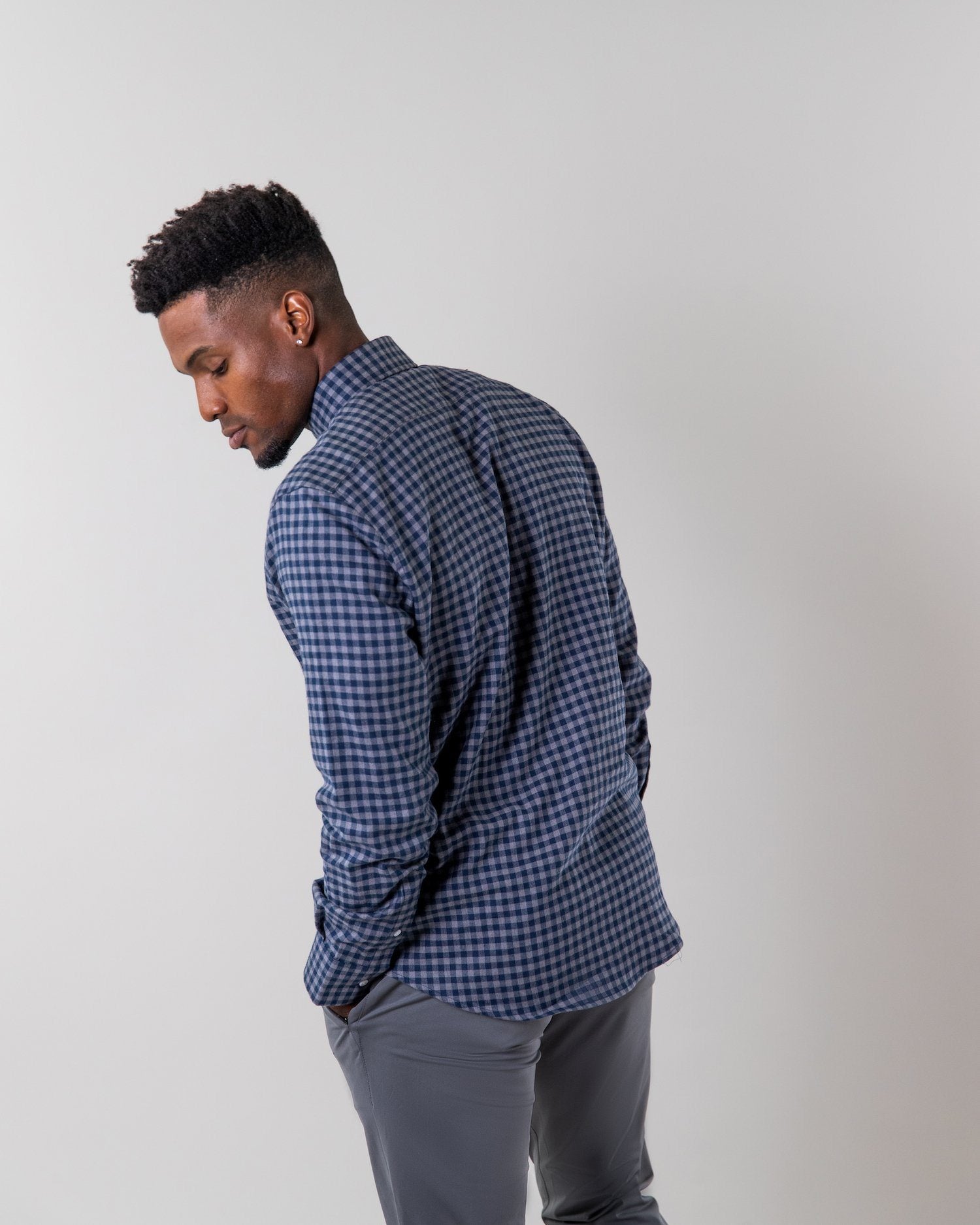 Grey Navy | Brushed Button Down Shirt