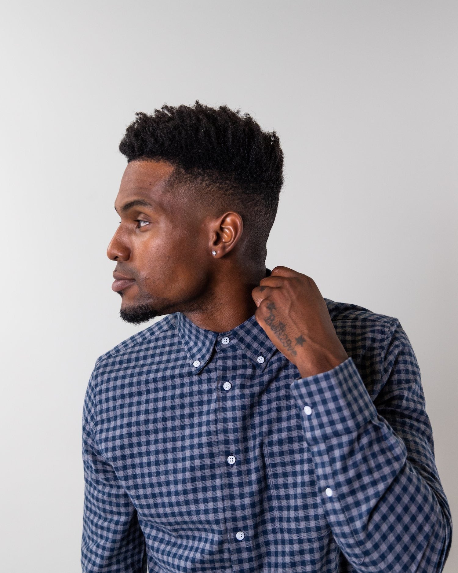 Grey Navy | Brushed Button Down Shirt