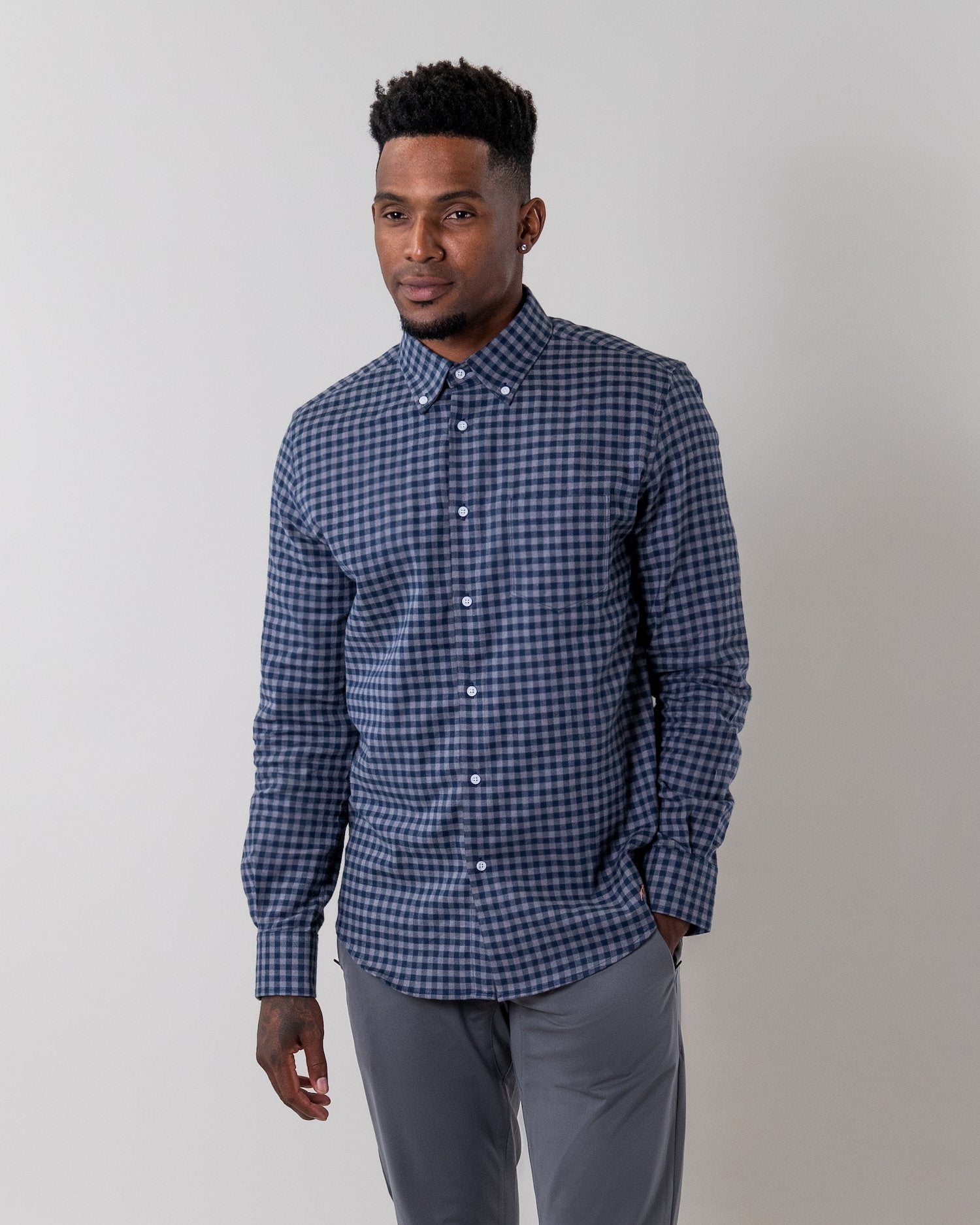 Grey Navy | Brushed Button Down Shirt