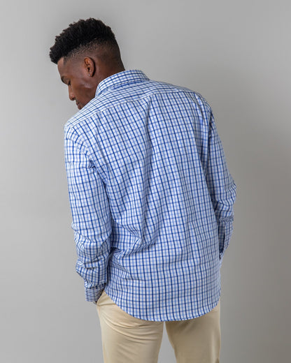 Blue and White Plaid | Stretch Button Down Shirt