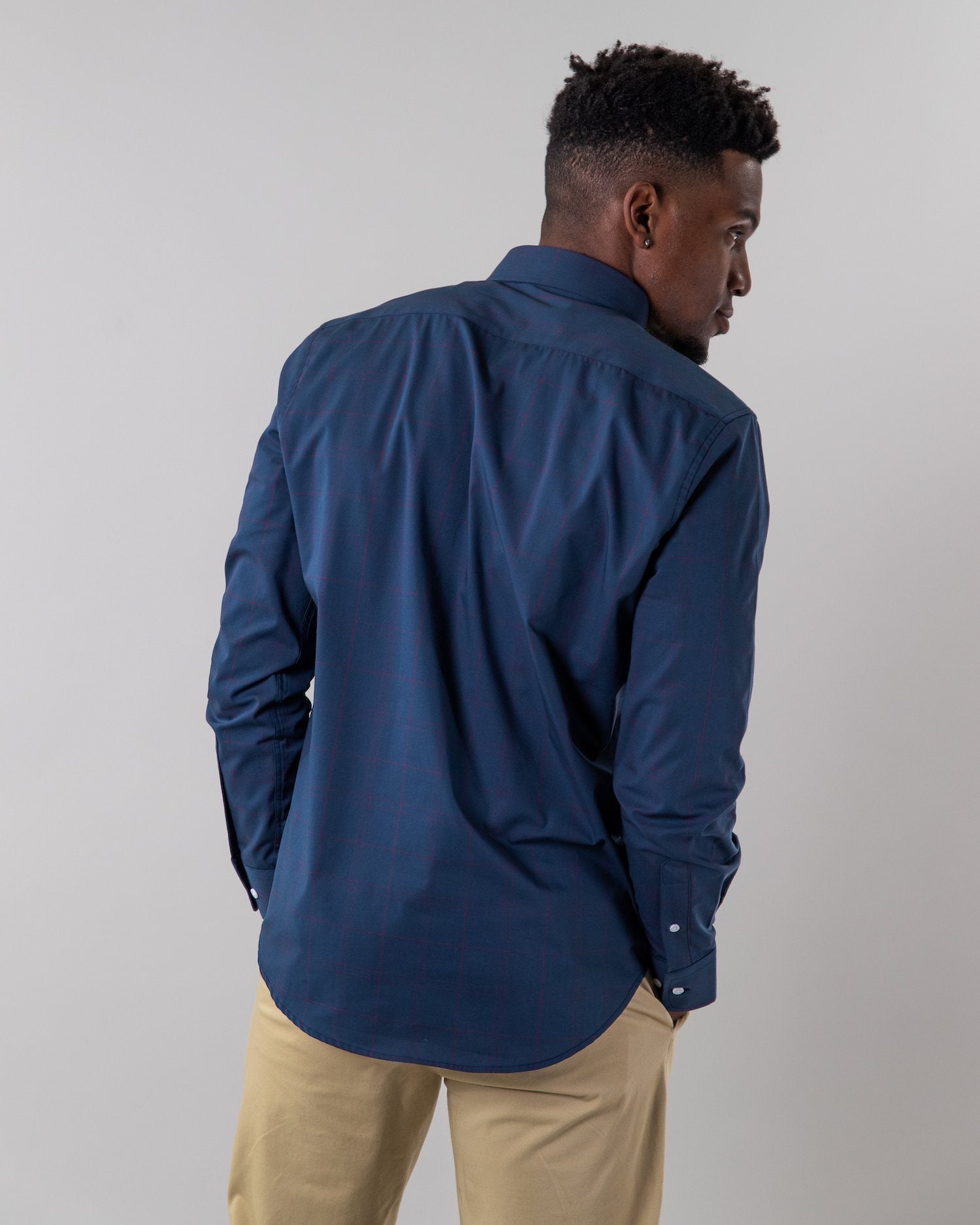 Navy Red Plaid | Stretch Button Down Shirt