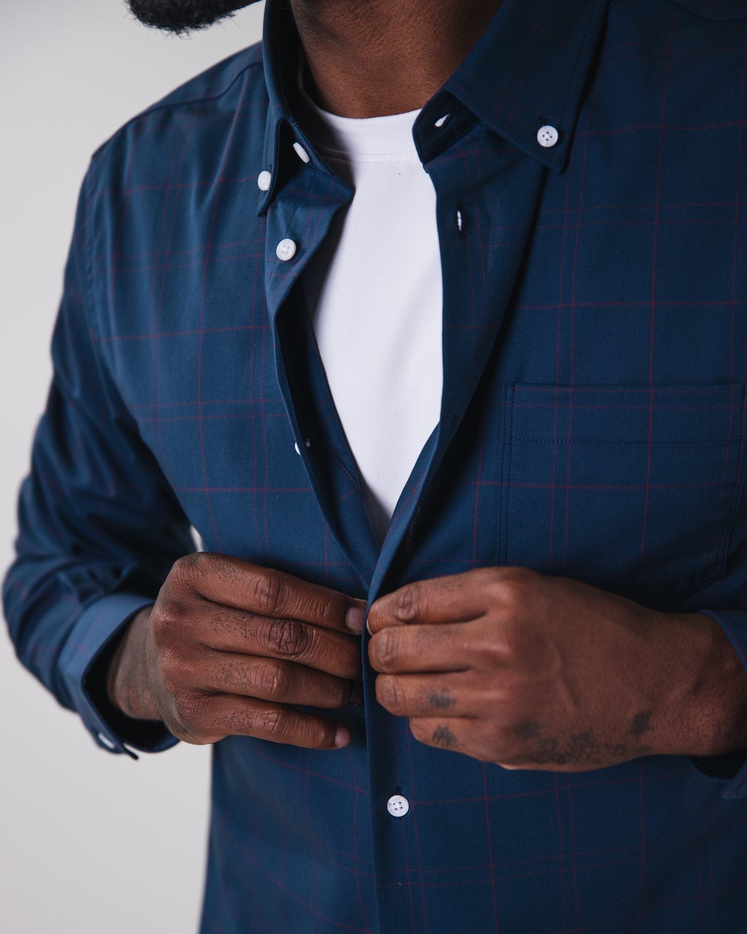 Navy Red Plaid | Stretch Button Down Shirt