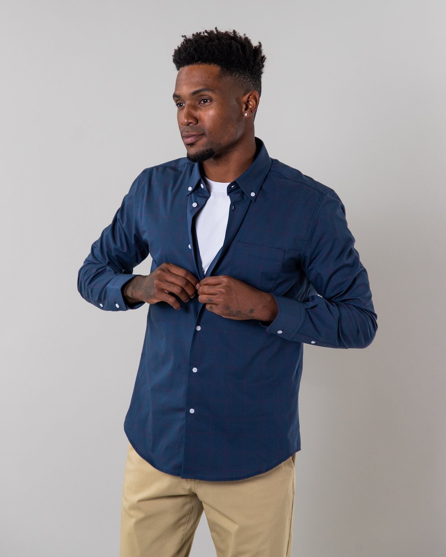 Navy Red Plaid | Stretch Button Down Shirt
